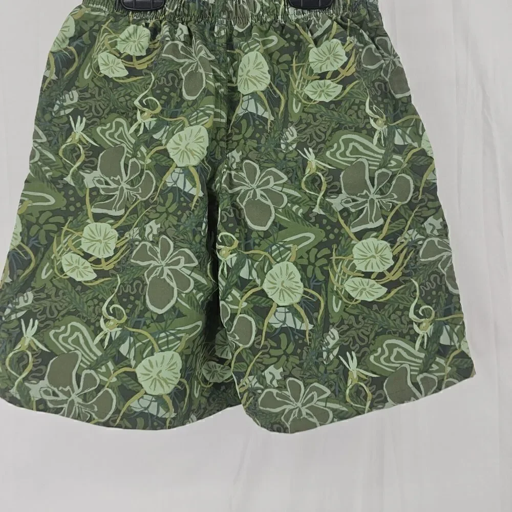 Patagonia Green Floral Boys Baggies Size Large Swim Trunks Shorts